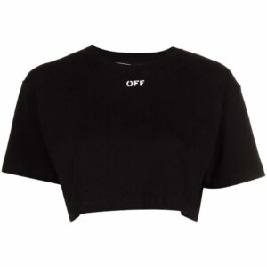 Off-White  logo-print cropped rib T-shirt