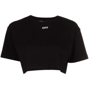 Off-White  logo-print cropped rib T-shirt