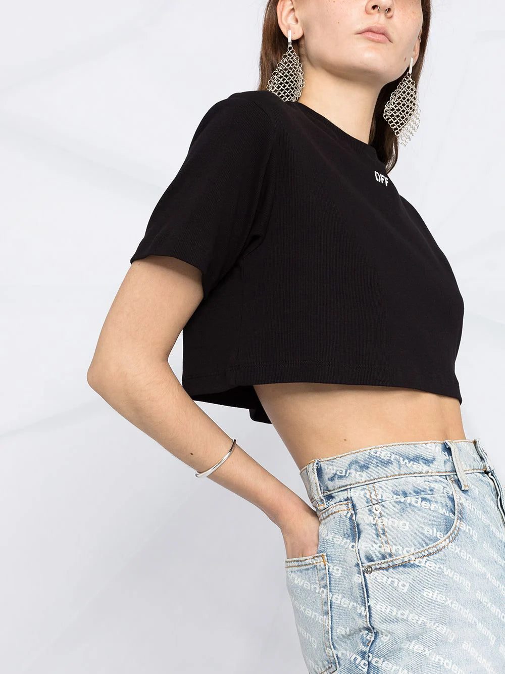 Off-White logo-print cropped rib T-shirt - Image 3