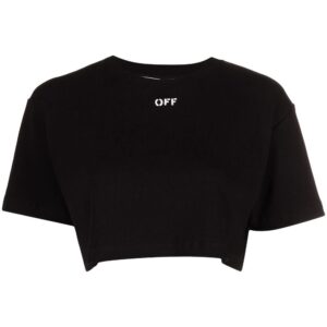 Off-White  logo-print cropped rib T-shirt