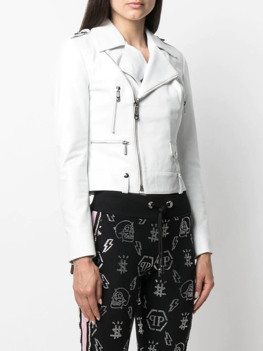 Philipp Plein cropped leather biker jacket - Image 3