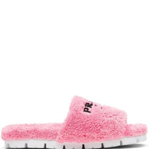 Prada  logo-embroidered terry cloth slides