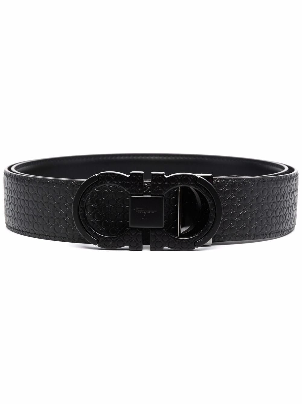 Ferragamo double gancini textured leather belt