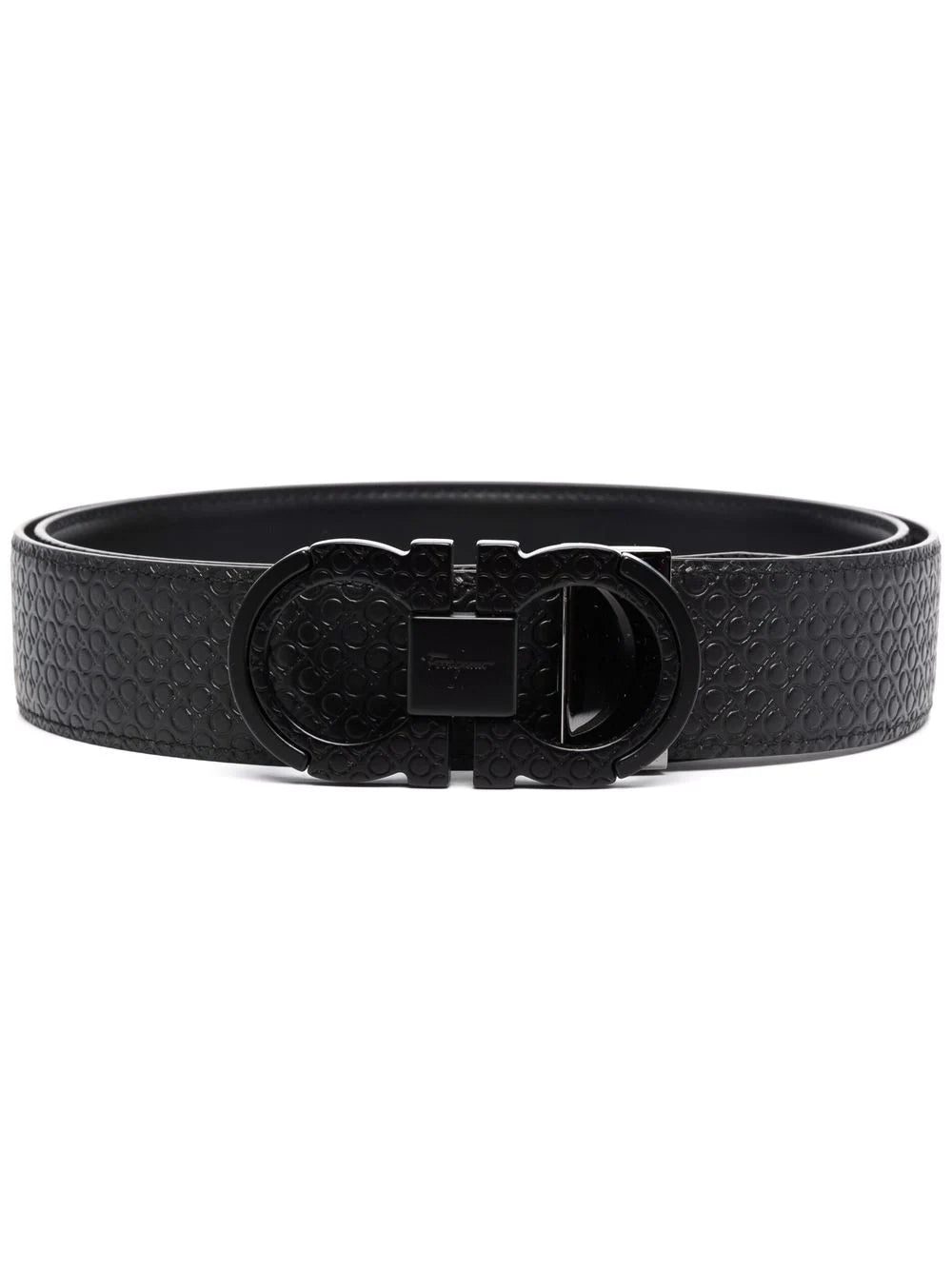 Ferragamo double gancini textured leather belt