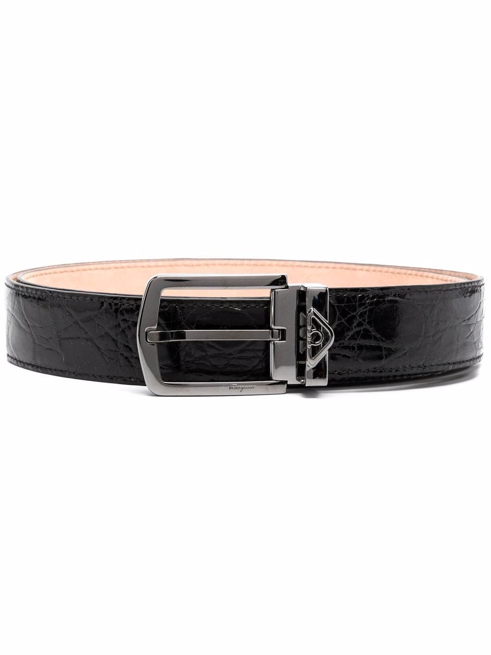 Ferragamo crinkled leather buckle belt