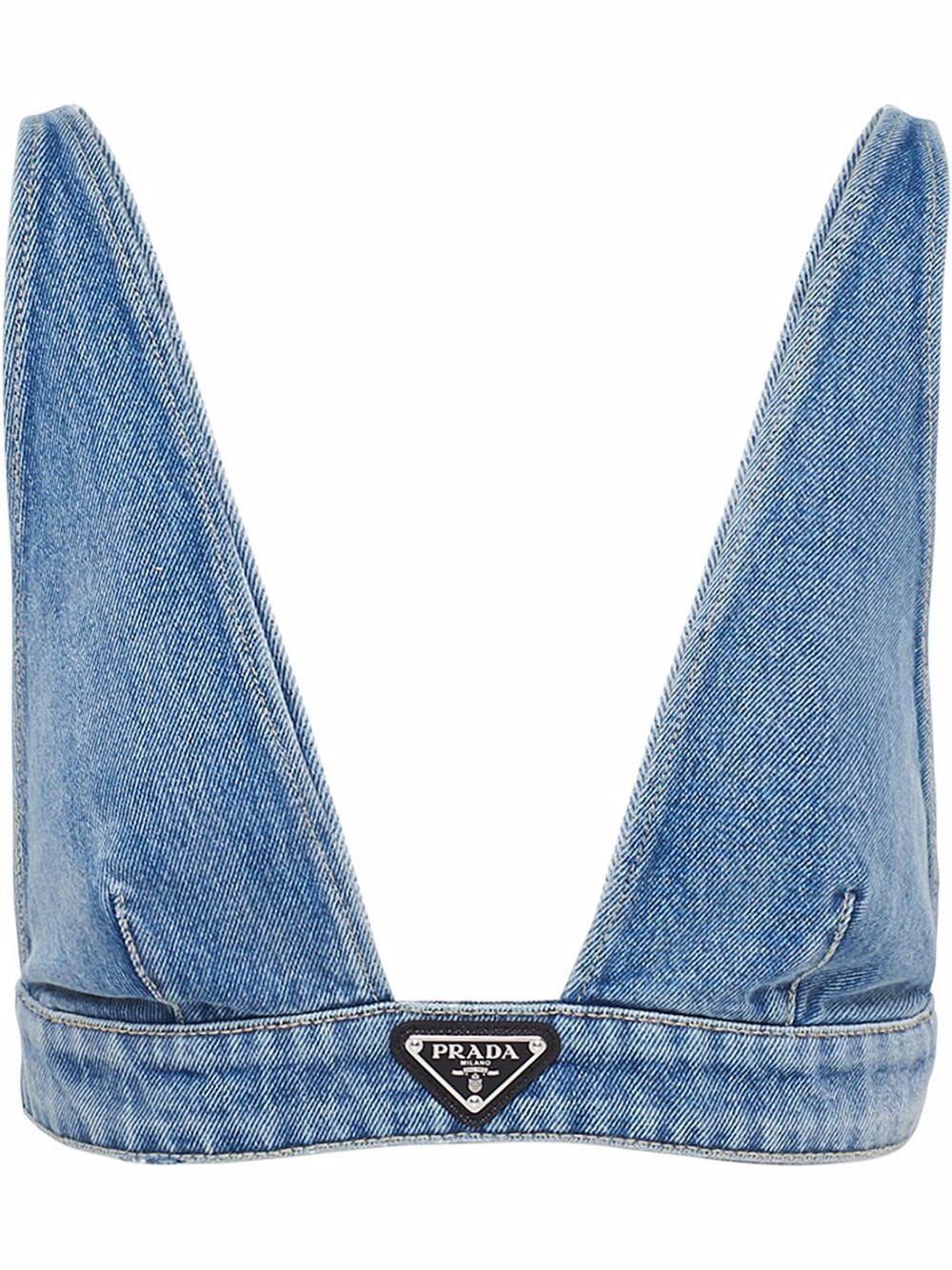 Prada triangle-logo denim bralette