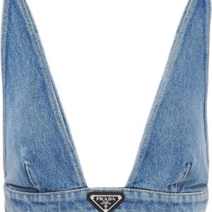 Prada  logo-plaque denim top