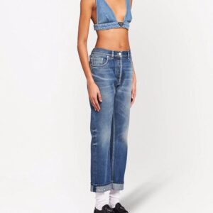 Prada logo-plaque denim top