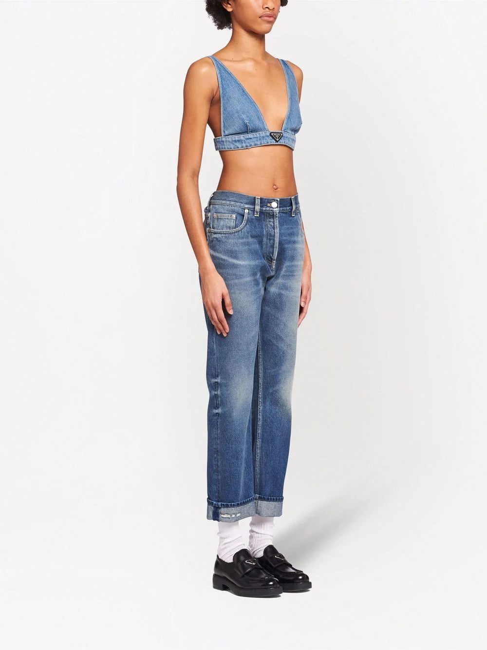 Prada logo-plaque denim top