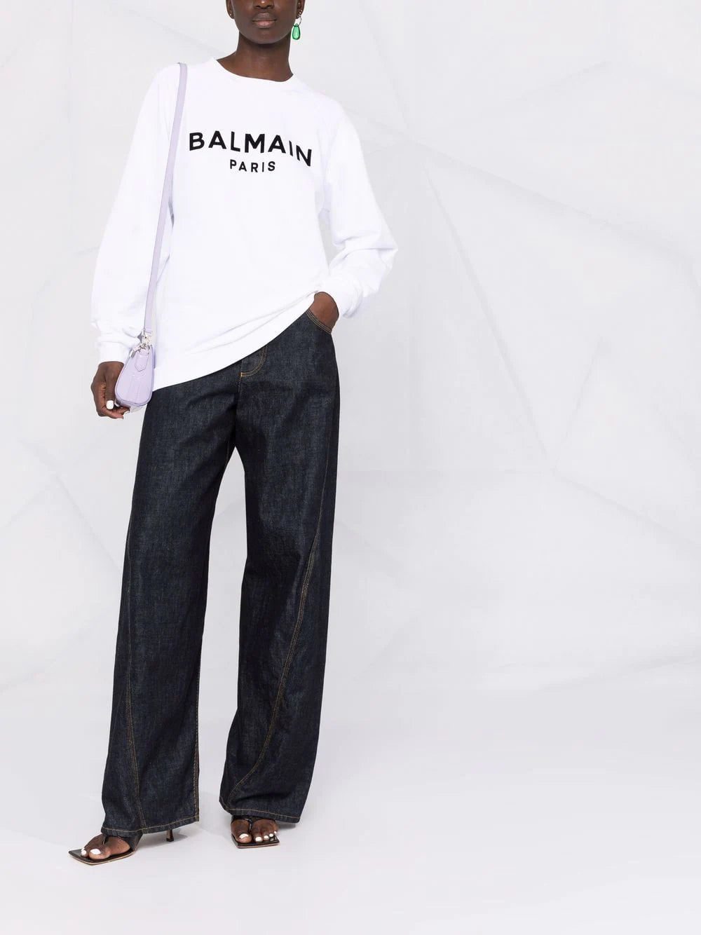 Balmain flocked logo-print raglan-sleeve sweatshirt - Image 2