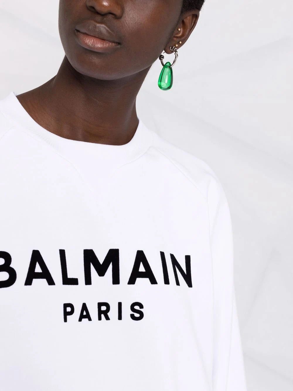 Balmain flocked logo-print raglan-sleeve sweatshirt - Image 3
