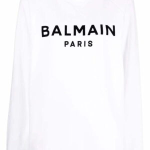 Balmain flocked logo-print raglan-sleeve sweatshirt