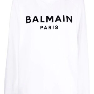 Balmain flocked logo-print raglan-sleeve sweatshirt