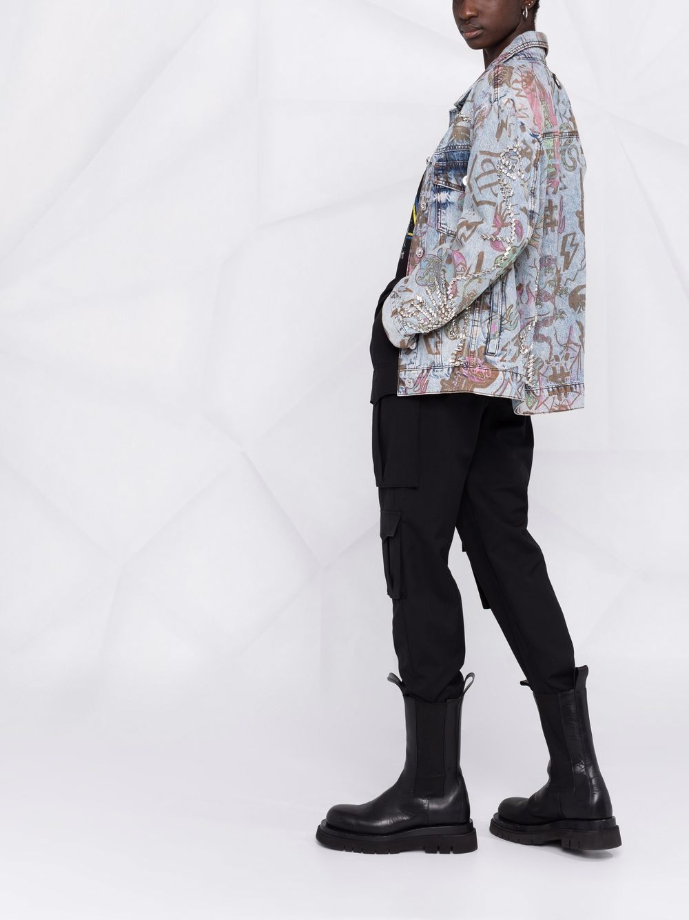 Philipp Plein monogram tattoo-print oversize denim jacket - Image 4