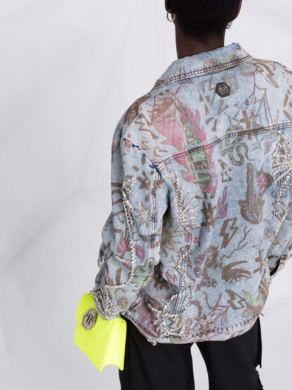 Philipp Plein monogram tattoo-print oversize denim jacket - Image 3