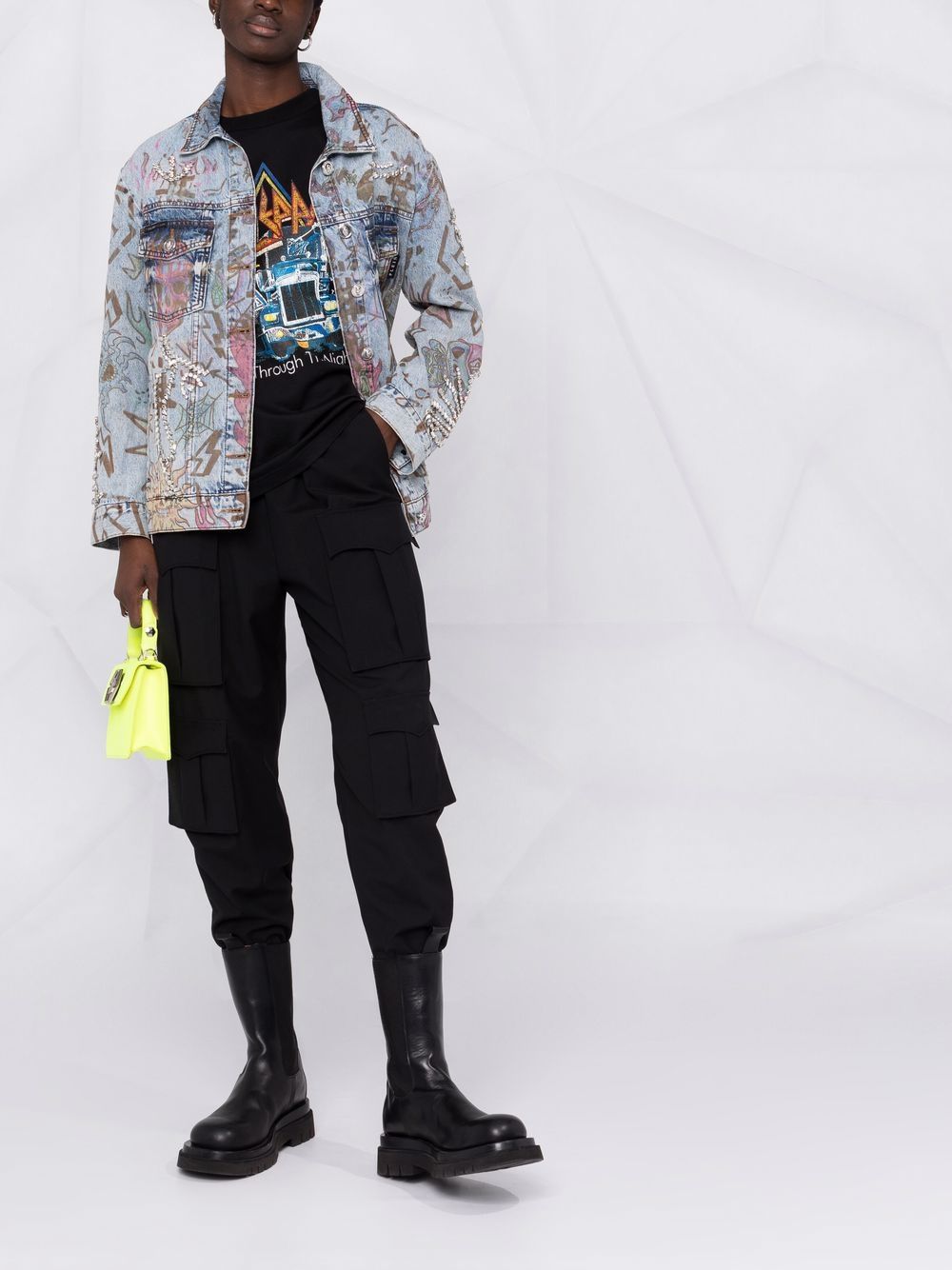 Philipp Plein monogram tattoo-print oversize denim jacket - Image 2