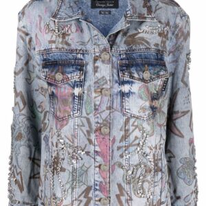 Philipp Plein monogram tattoo-print oversize denim jacket