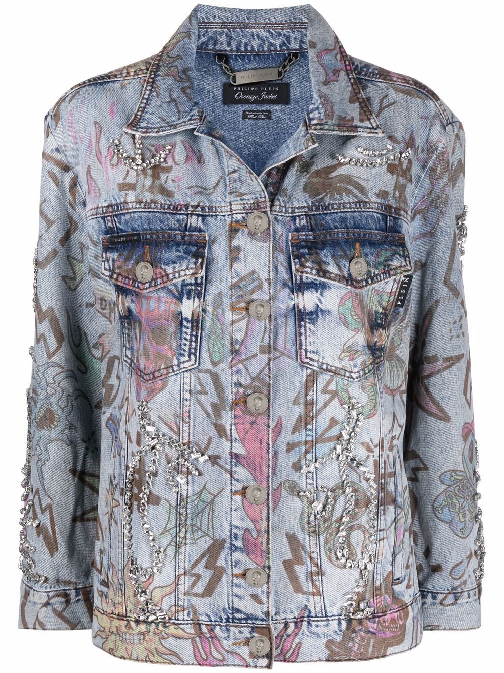Philipp Plein monogram tattoo-print oversize denim jacket