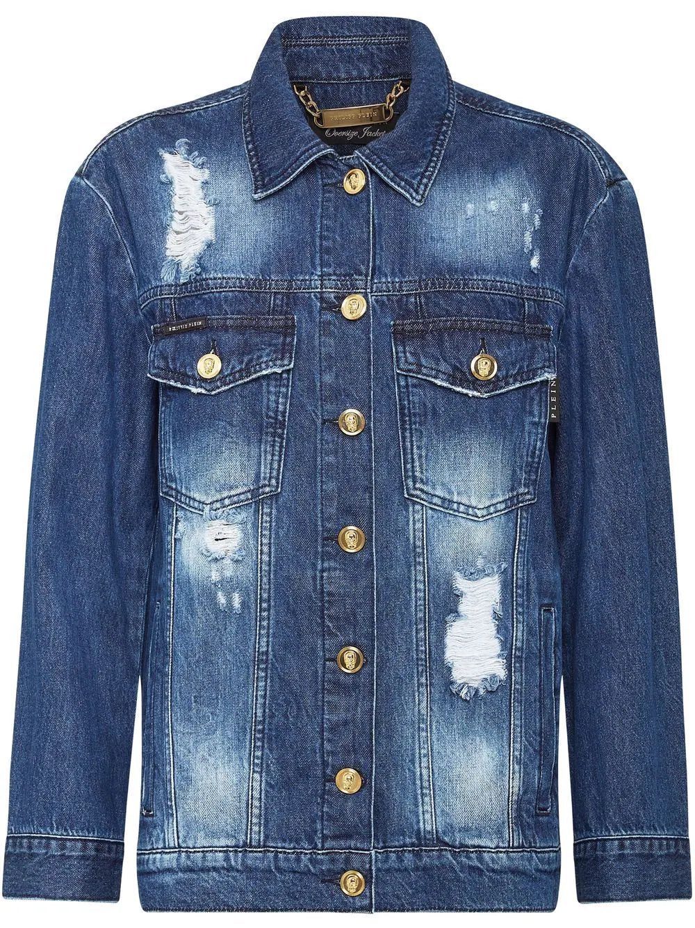 Philipp Plein distressed embossed-button denim jacket