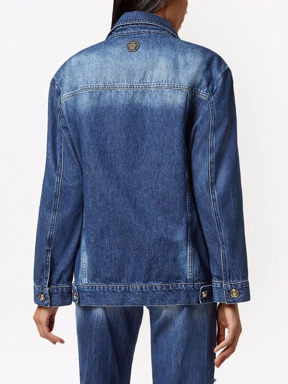 Philipp Plein distressed embossed-button denim jacket - Image 4