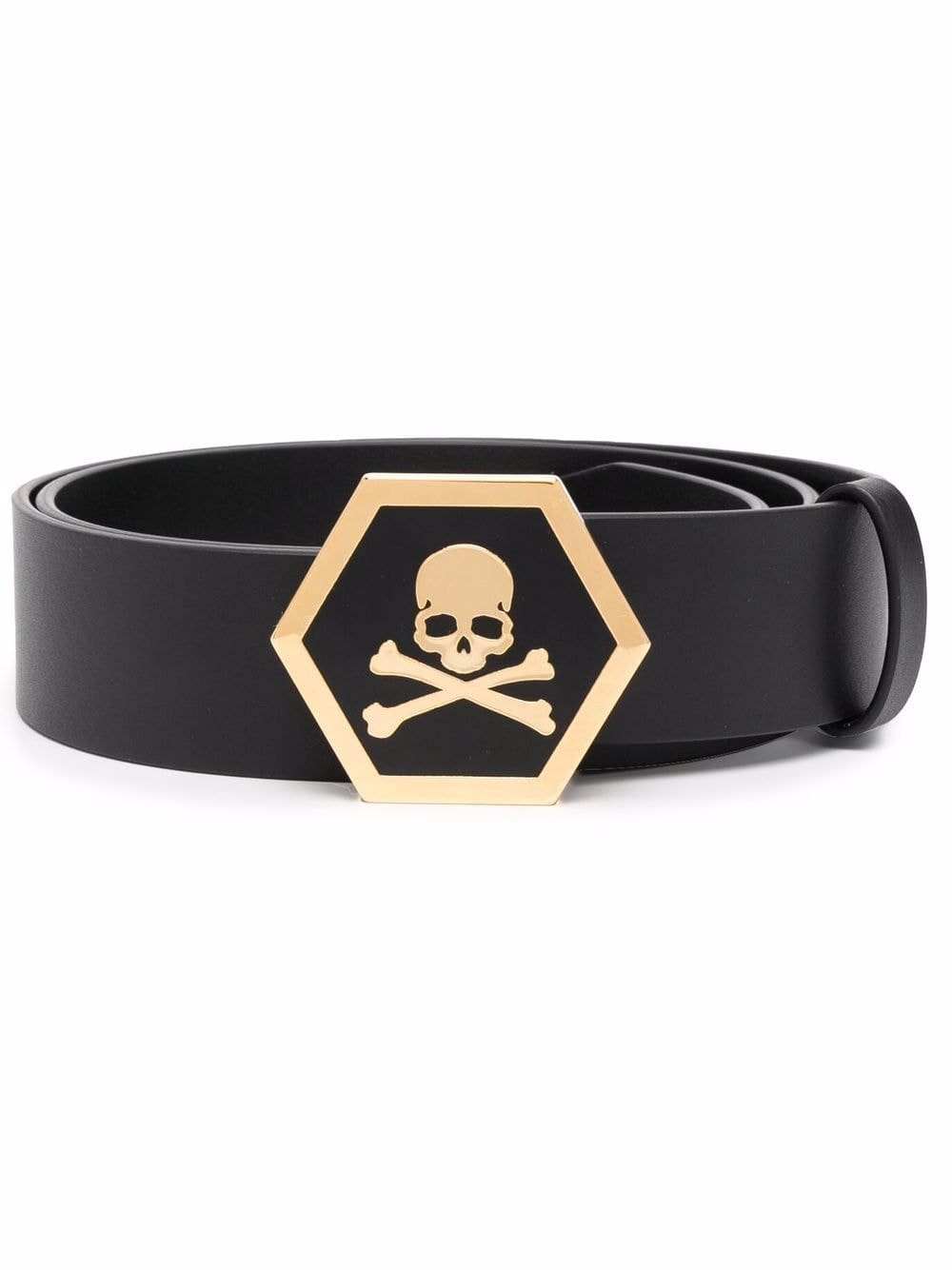 Louis Vuitton Bleather skull-buckle belt