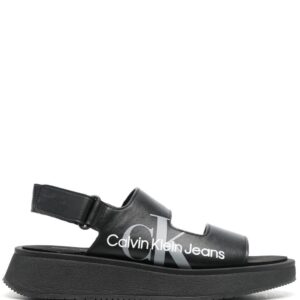 Calvin Klein  logo-print leather slingback sandals