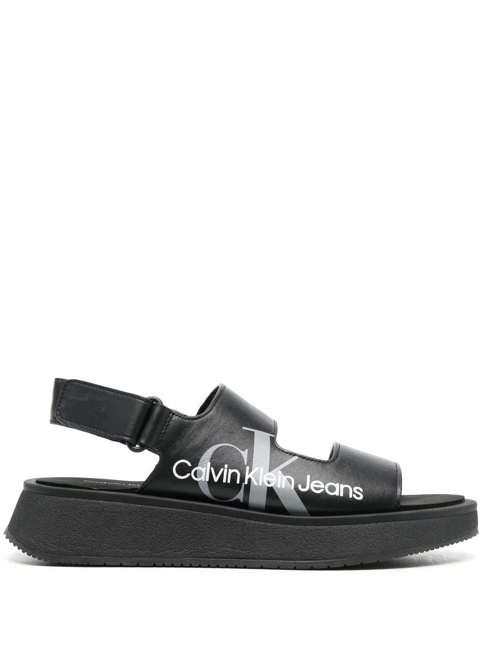 Calvin Klein logo-print leather slingback sandals
