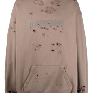 Balenciaga  logo print distressed-finish hoodie