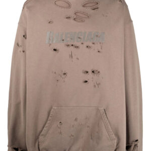 Balenciaga  logo print distressed-finish hoodie