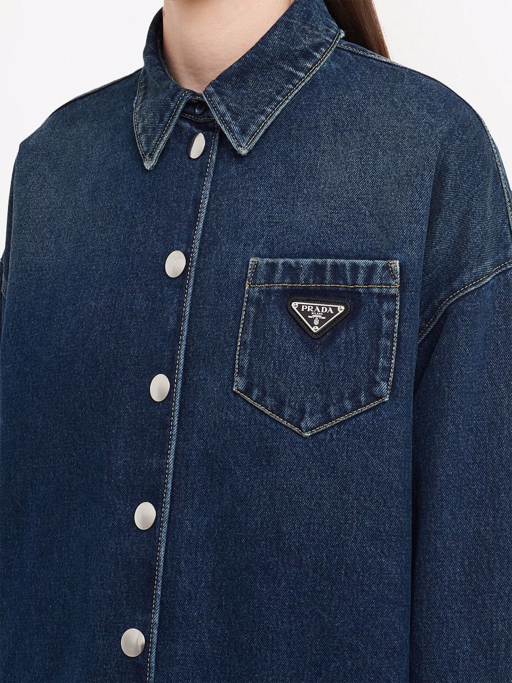 Prada logo-plaque denim shirt - Image 5