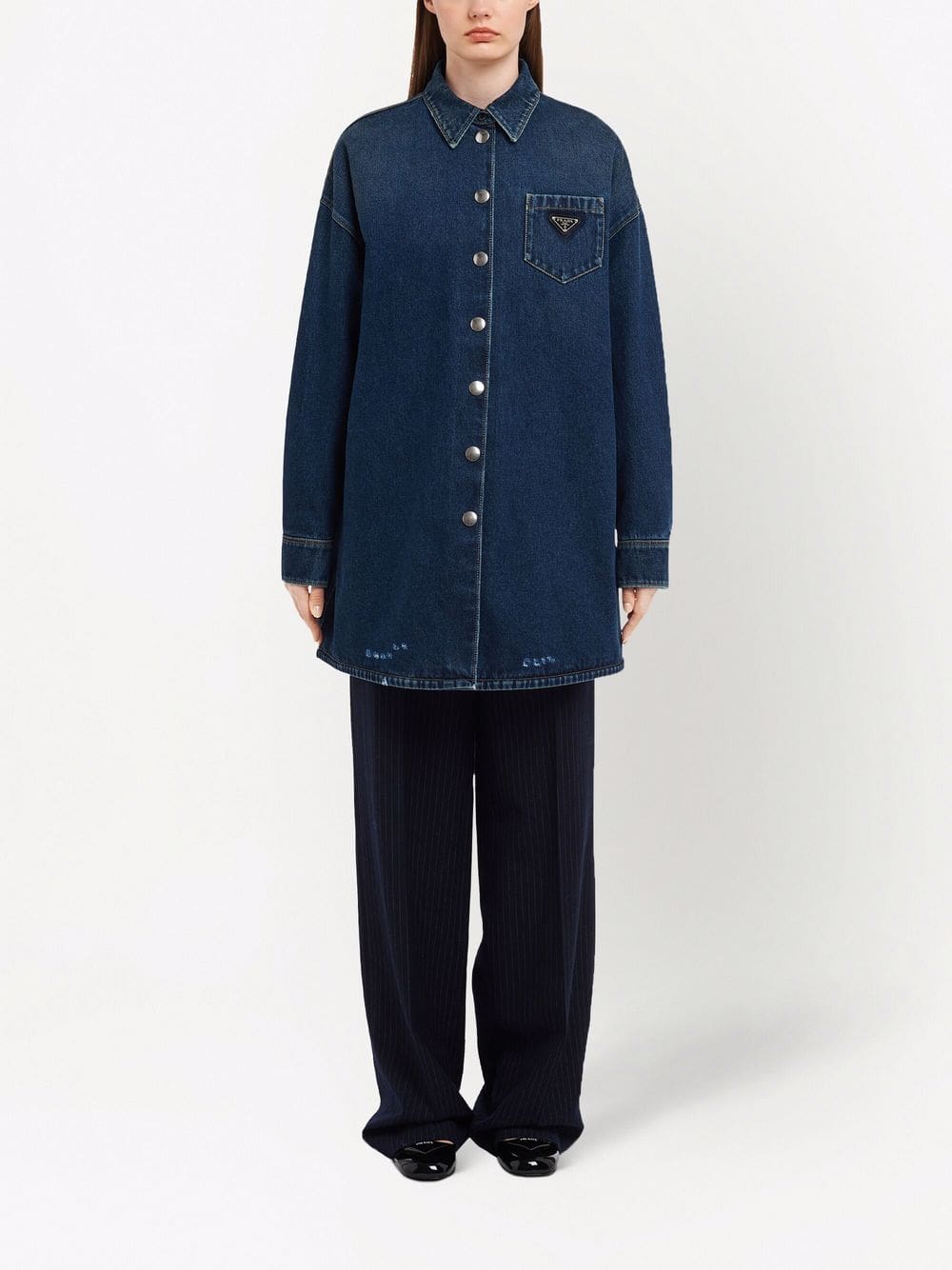 Prada logo-plaque denim shirt - Image 2
