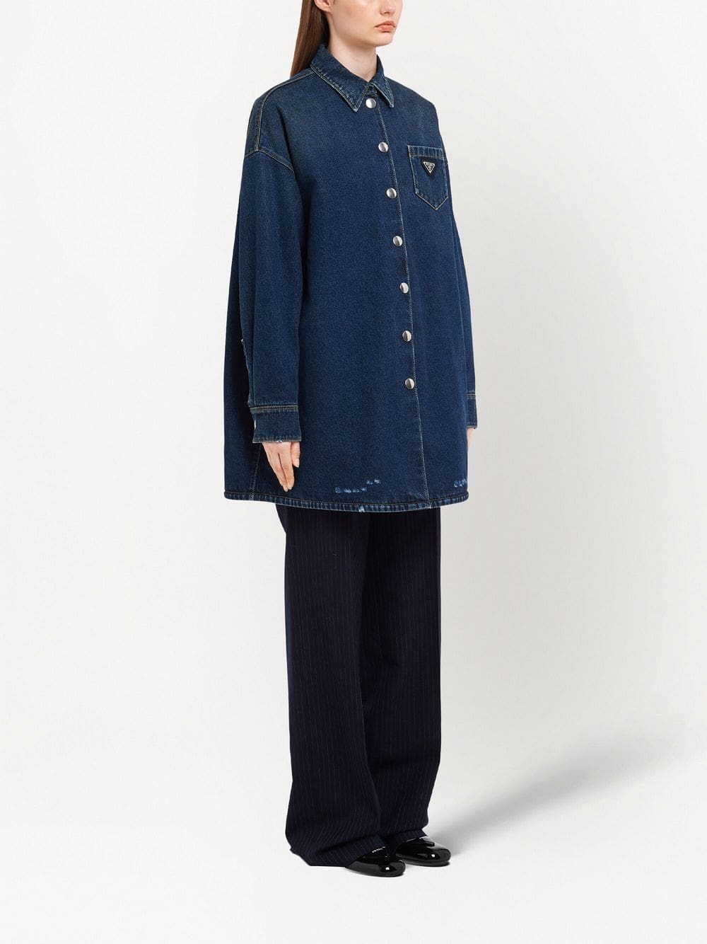 Prada logo-plaque denim shirt - Image 3