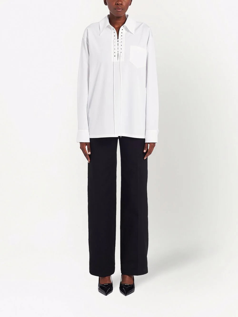 Prada laced-placket long-sleeve tailored shirt - Image 2