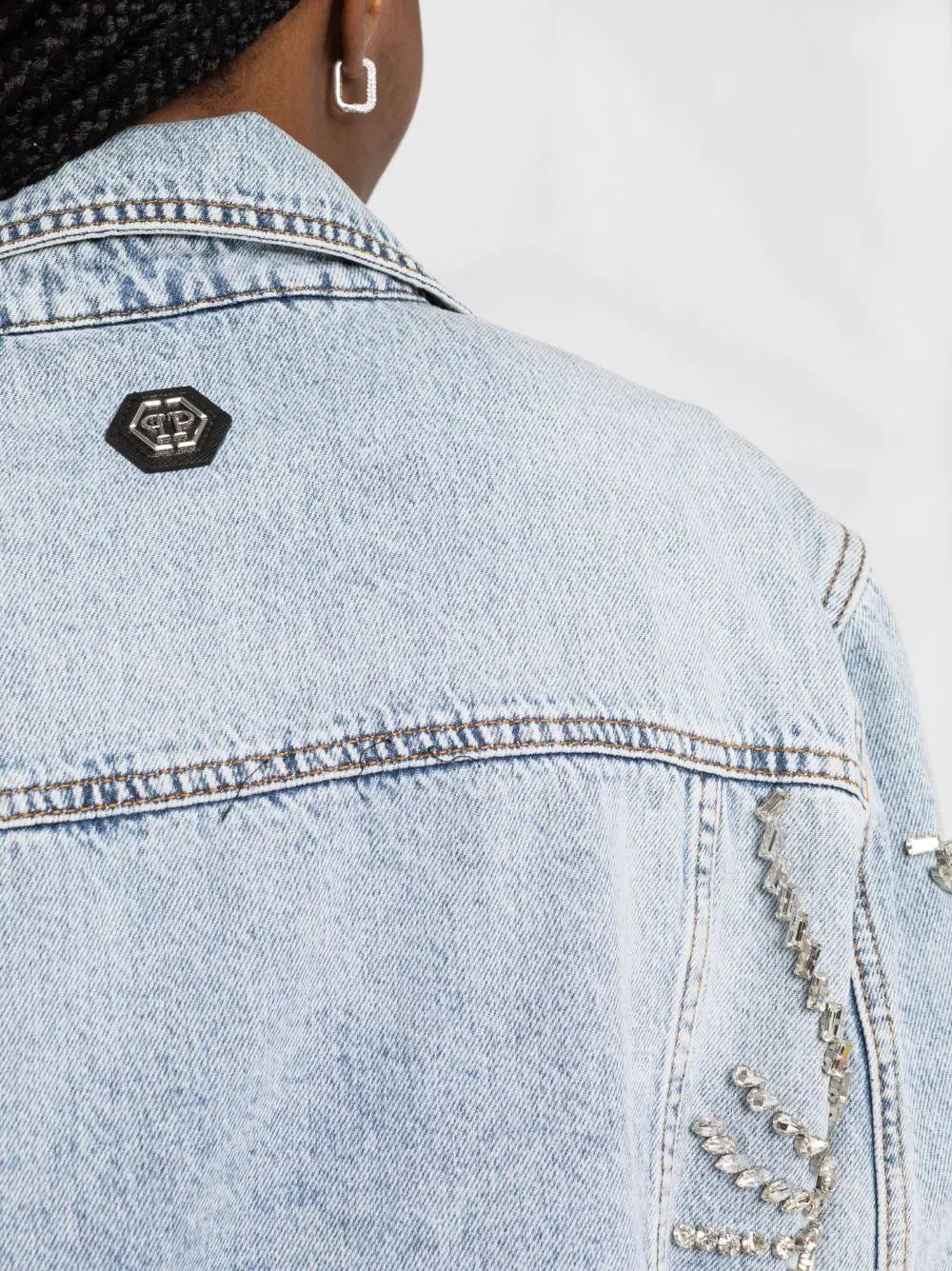 Philipp Plein Oversized crystal-embellished denim jacket - Image 3