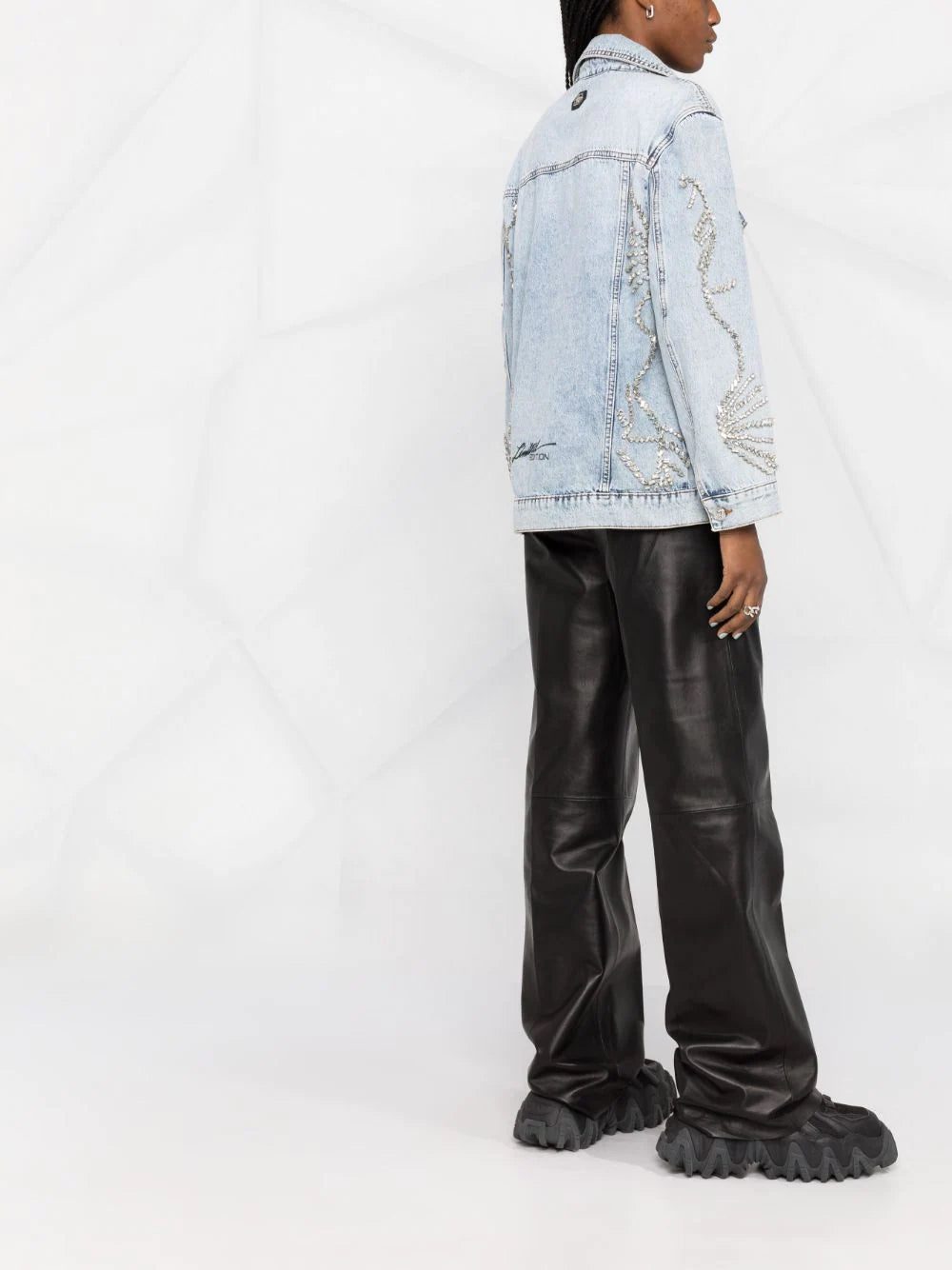 Philipp Plein Oversized crystal-embellished denim jacket - Image 4