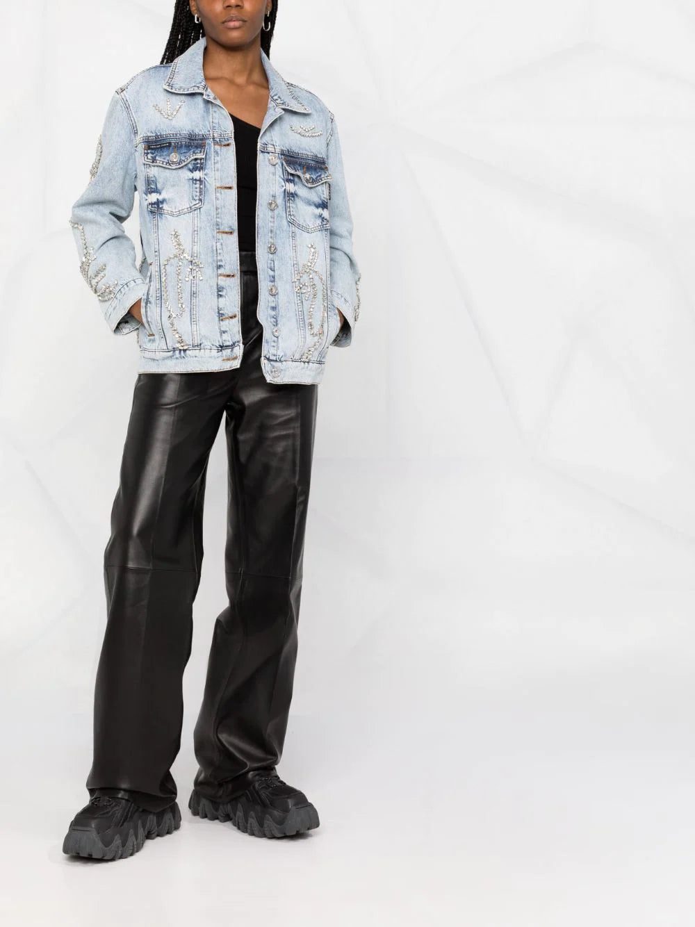 Philipp Plein Oversized crystal-embellished denim jacket - Image 2