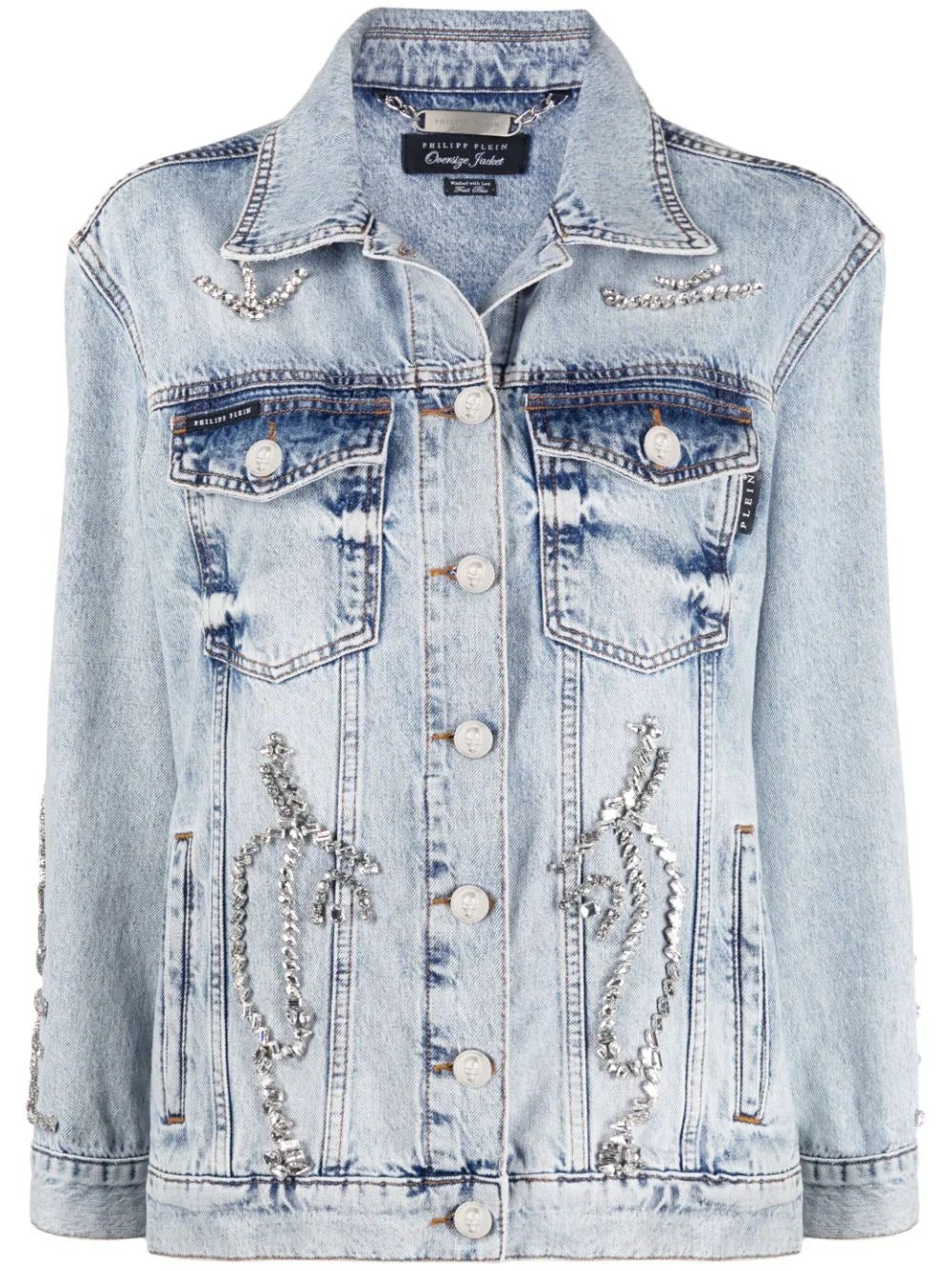 Philipp Plein Oversized crystal-embellished denim jacket