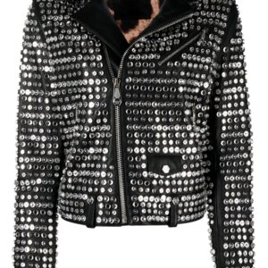 Philipp Plein  crystal-embellished leather jacket