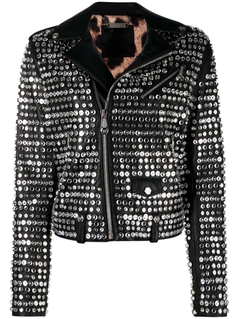 Philipp Plein crystal-embellished leather jacket