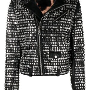 Philipp Plein  crystal-embellished leather jacket