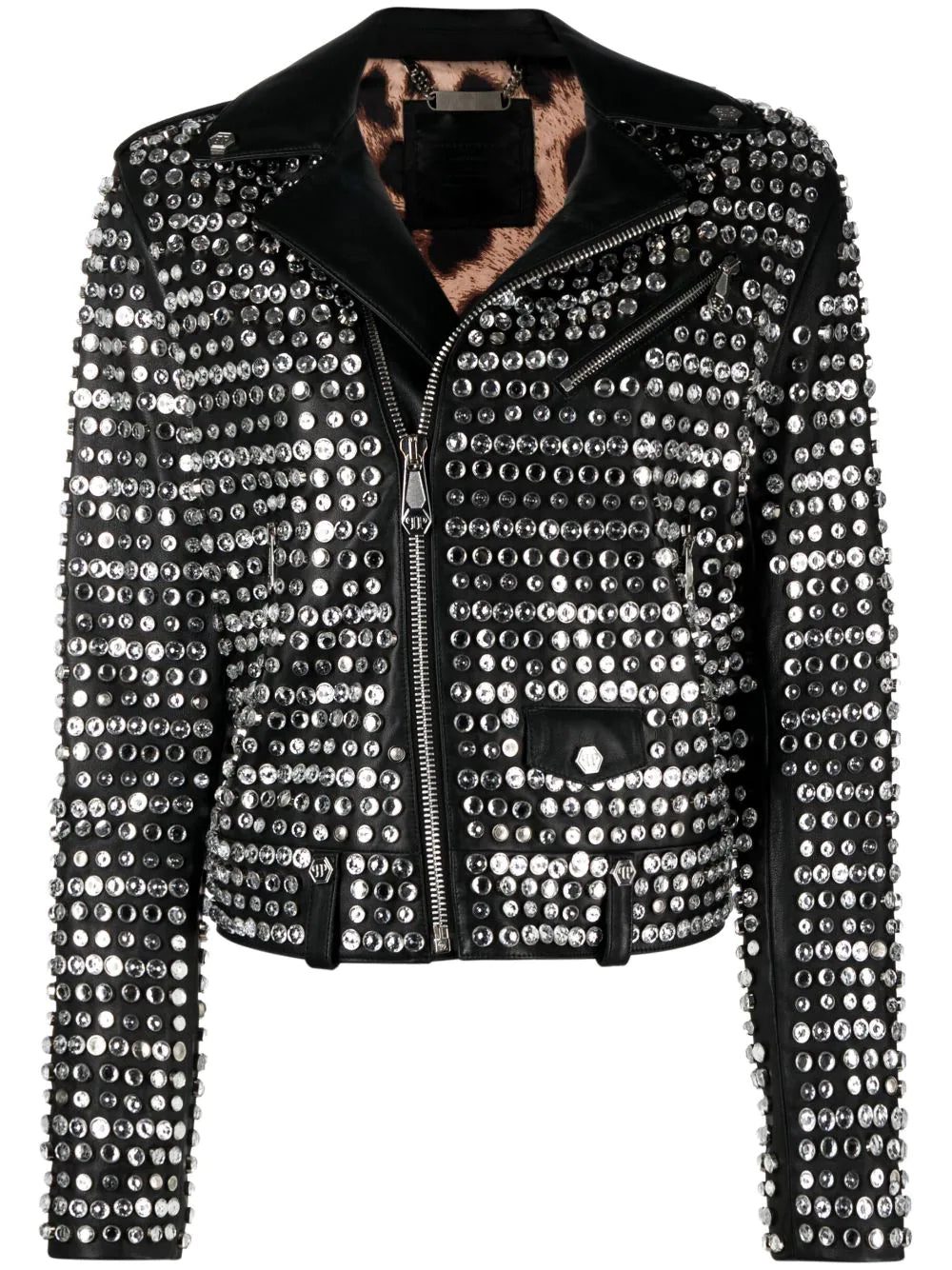 Philipp Plein crystal-embellished leather jacket