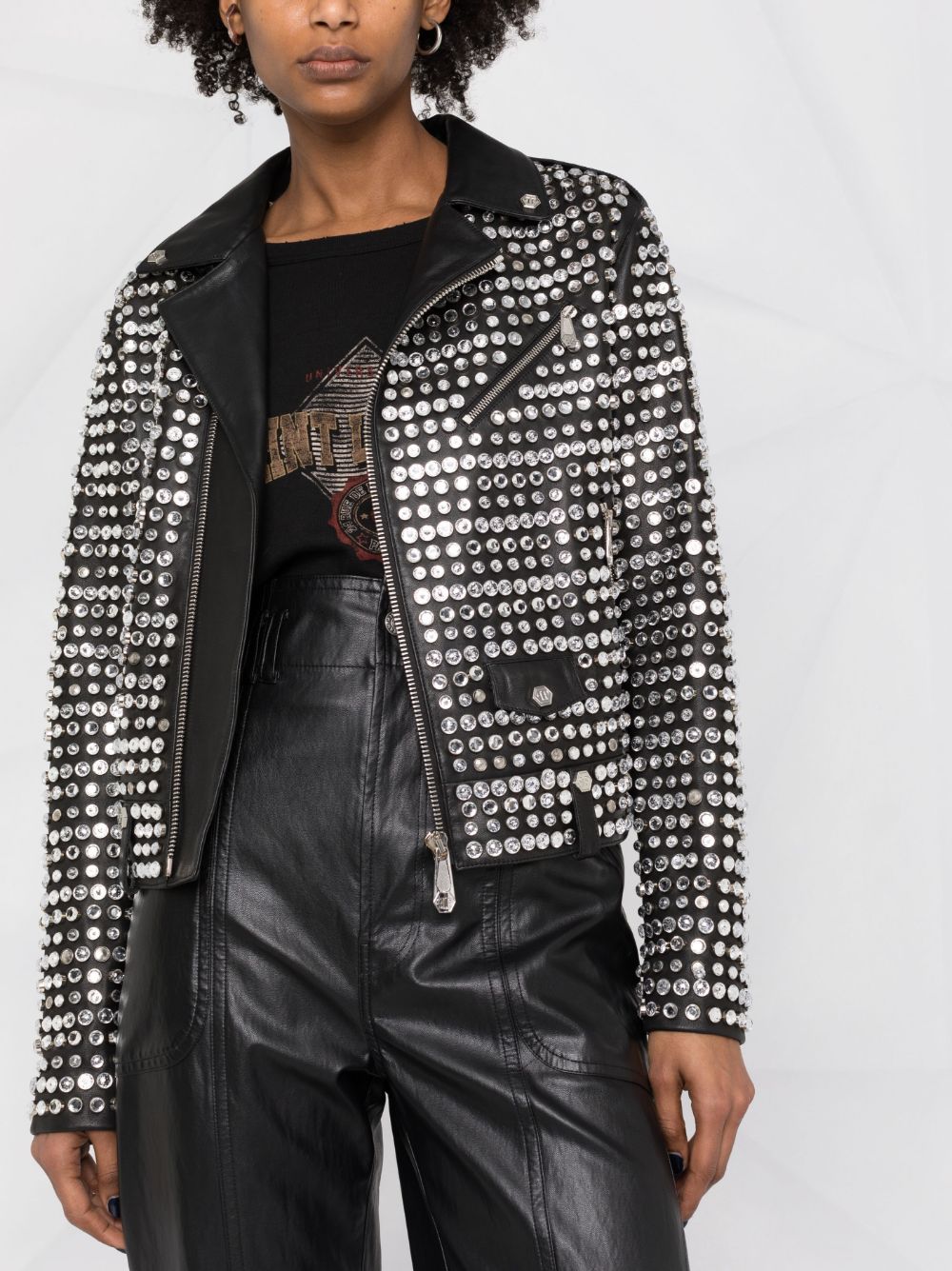 Philipp Plein crystal-embellished leather jacket - Image 4