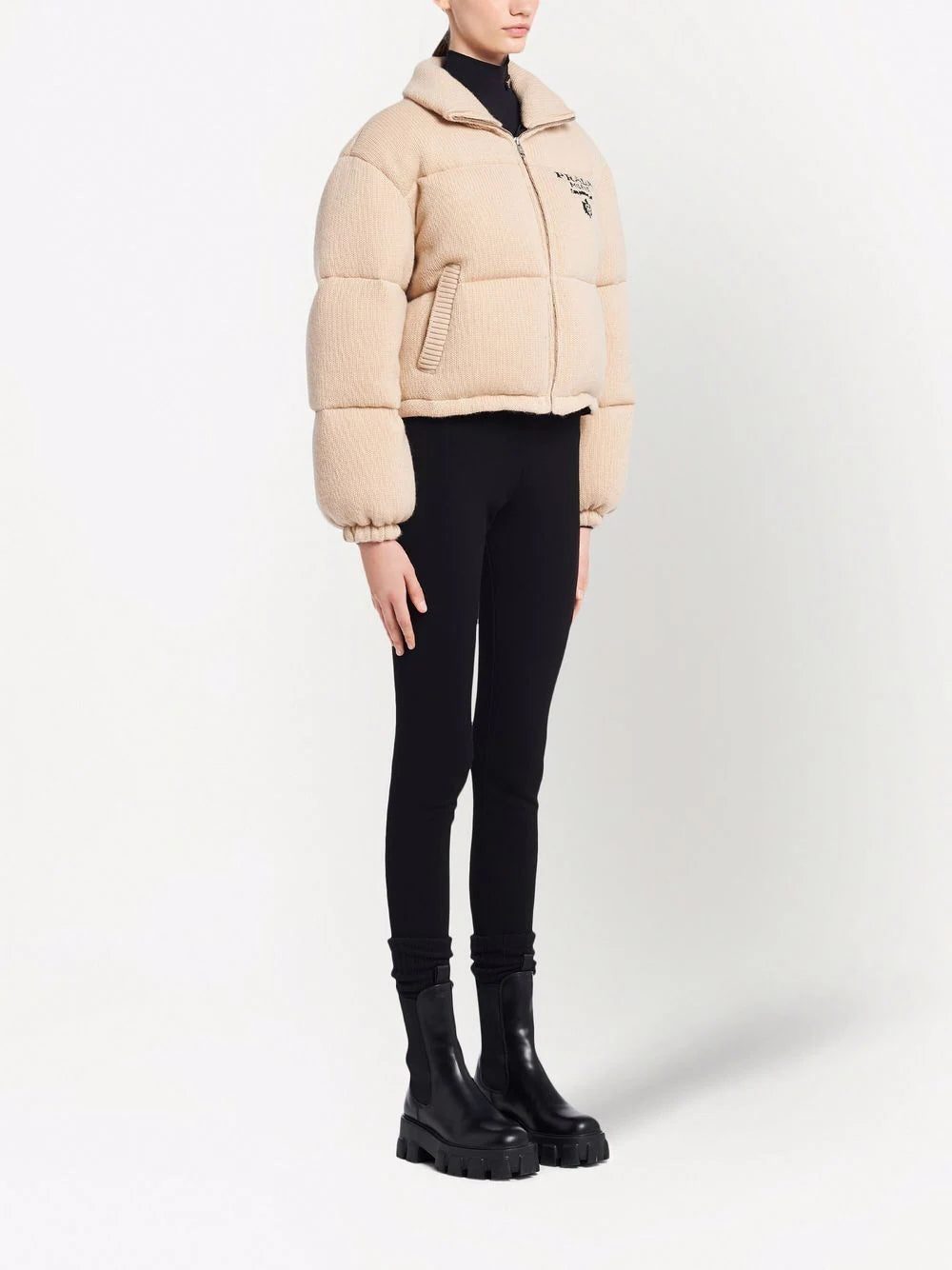 Prada logo-detail cashmere padded jacket - Image 3