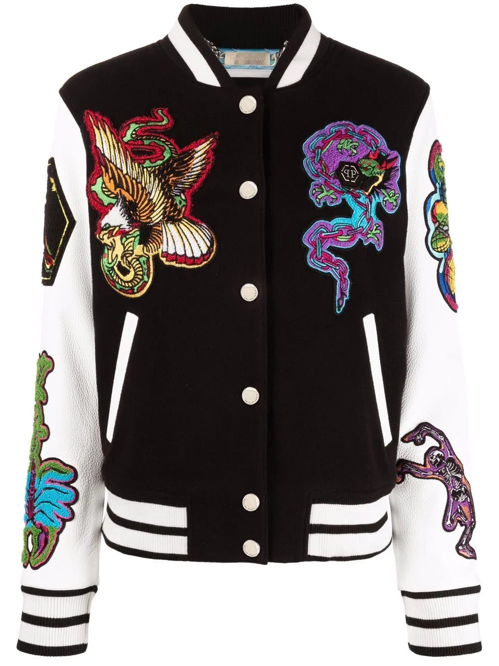 Philipp Plein embroidered-patches colour-block varsity jacket