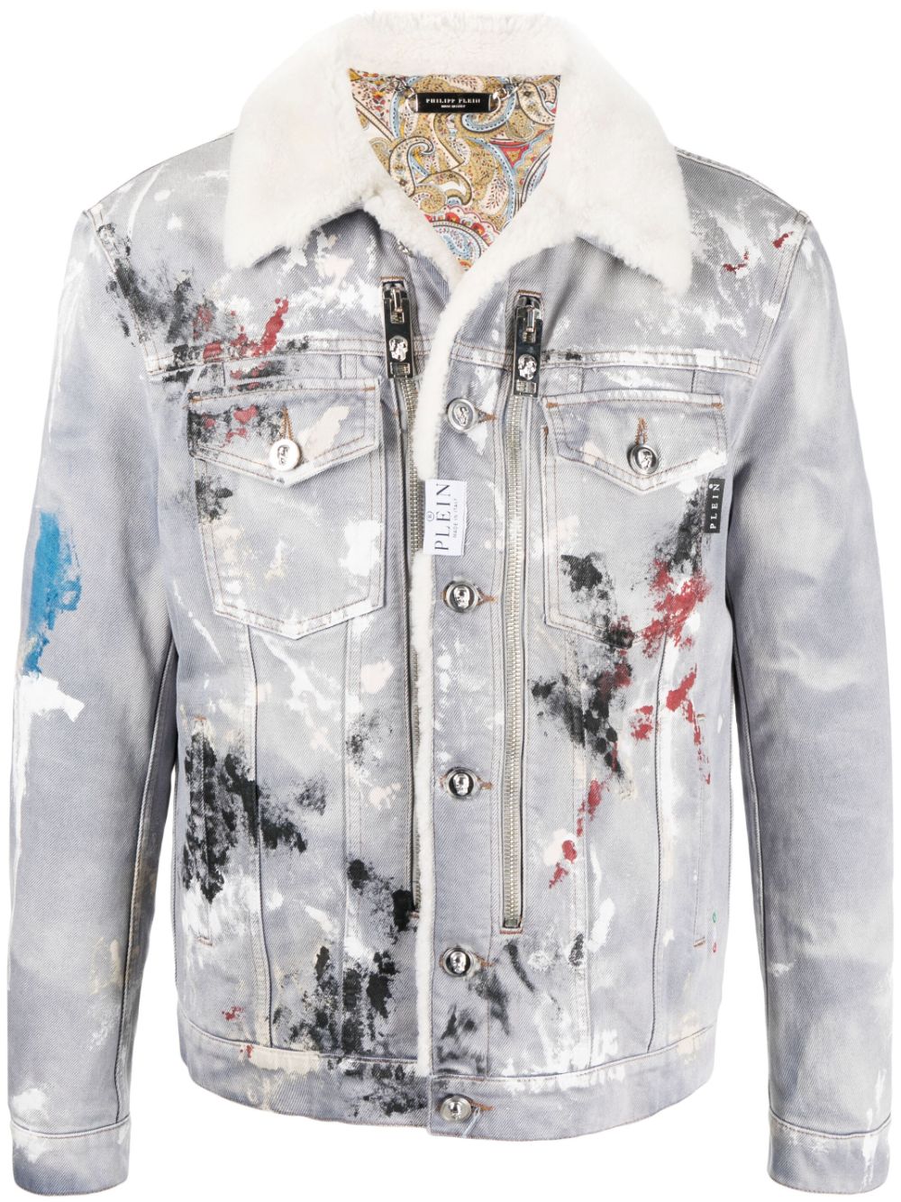 Philipp Plein painterly-print sherpa denim jacket