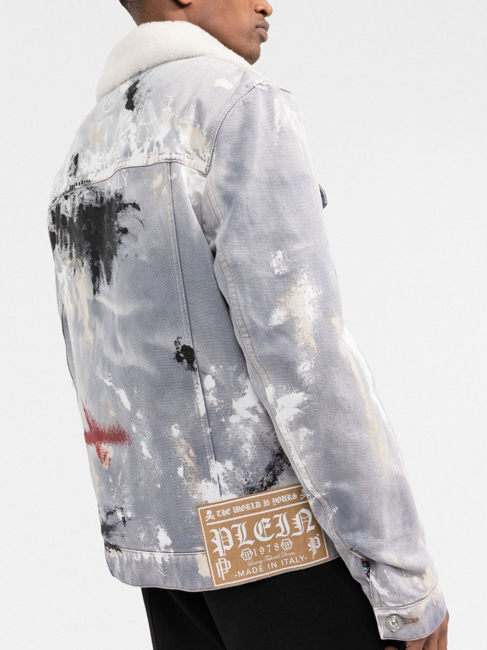 Philipp Plein painterly-print sherpa denim jacket - Image 3