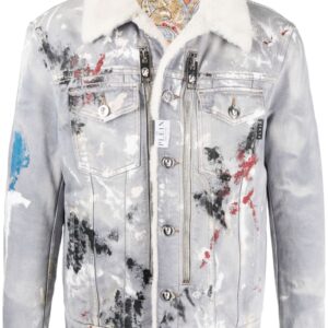 Philipp Plein painterly-print sherpa denim jacket