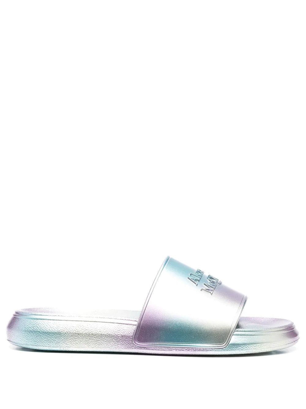 Alexander McQueen metallic debossed-logo slides