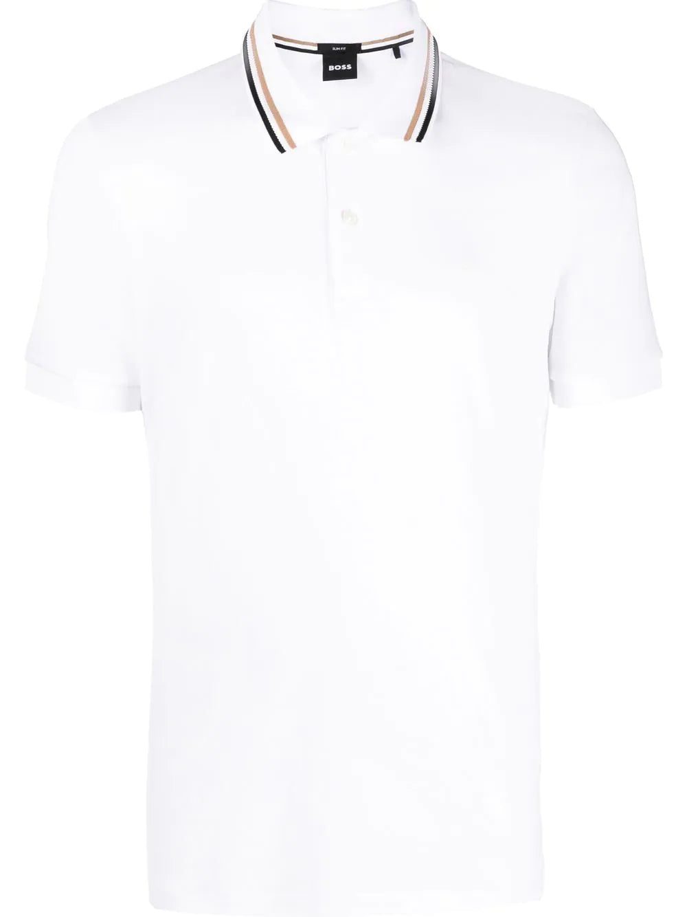 BOSS stripe-collar short sleeved polo shirt