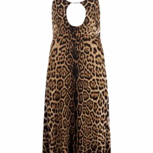 Saint Laurent cut-out leopard-print midi dress